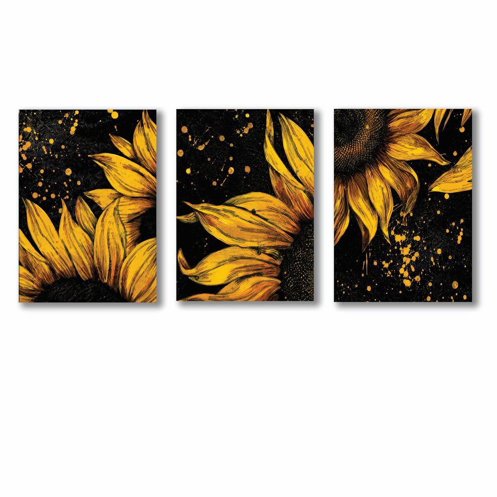 Nordic Golden Sunflower Continuous Triptych Wall Art Tiles (3-Piece Set)