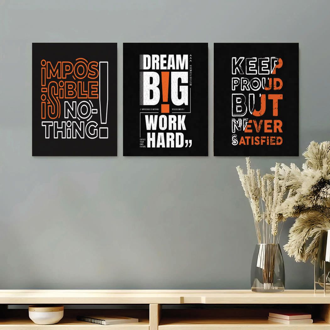 Modern Bold Typography Motivational Quotes Wall Art Photo Tiles – Set of 3