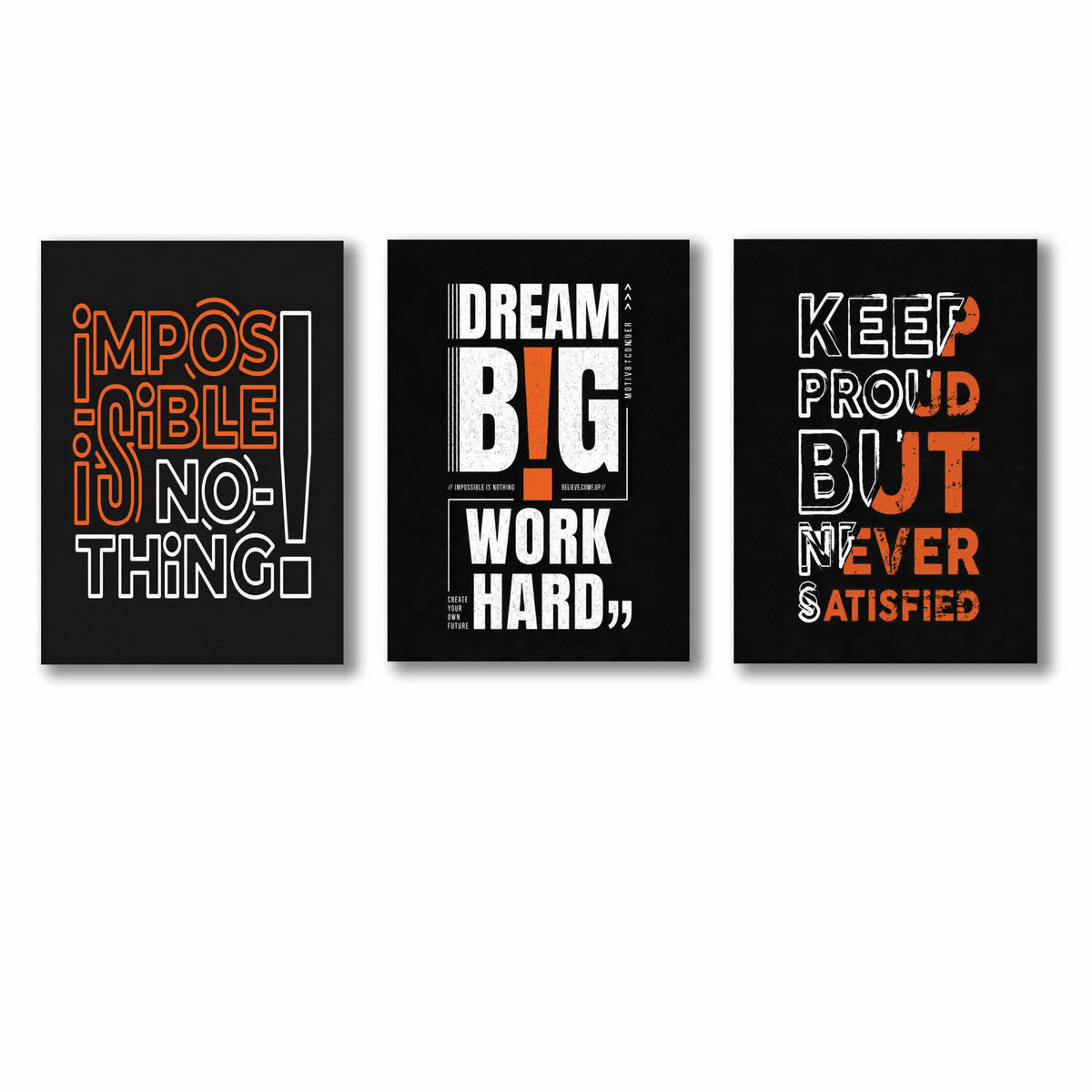 Modern Bold Typography Motivational Quotes Wall Art Photo Tiles – Set of 3