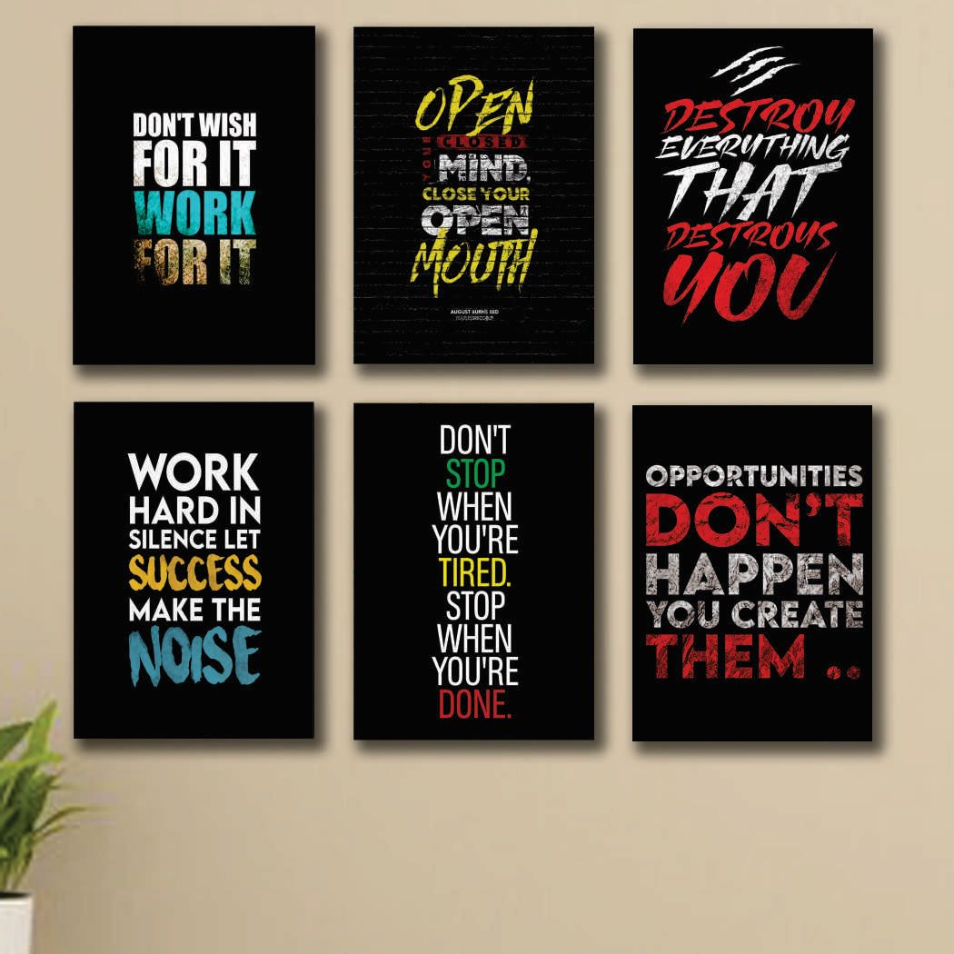 Bold Dark Aesthetic Motivational Quotes Wall Art Photo Tiles – Set of 6
