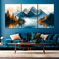 Majestic Alpine Autumn Mountain & Reflective Lake Triptych Wall Art Photo Tiles – Set of 3