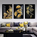 Luxury Abstract Gold & Botanical Ginkgo Wall Art Photo Tiles – Set of 3
