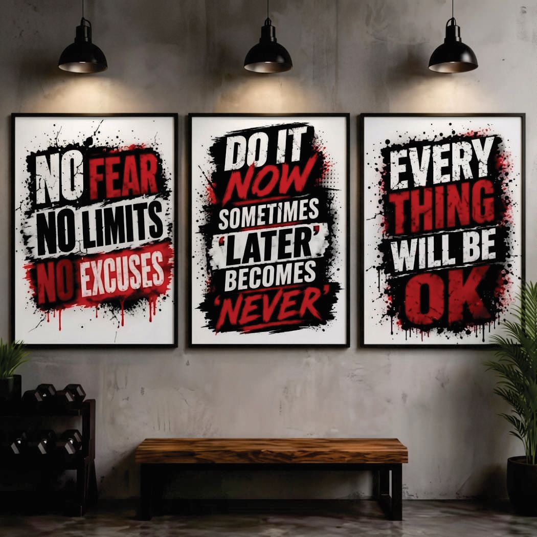 Bold Urban Grunge Motivational Quotes Wall Art Photo Tiles – Set of 3