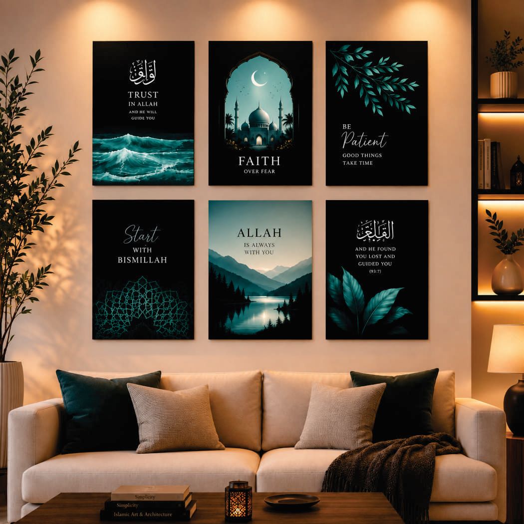 Islamic Quotes & Quranic Verses Aesthetic Wall Art Photo Tiles – Set of 6