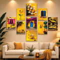Vibrant Sunshine Yellow European Aesthetic Wall Art Photo Tiles – Set of 9