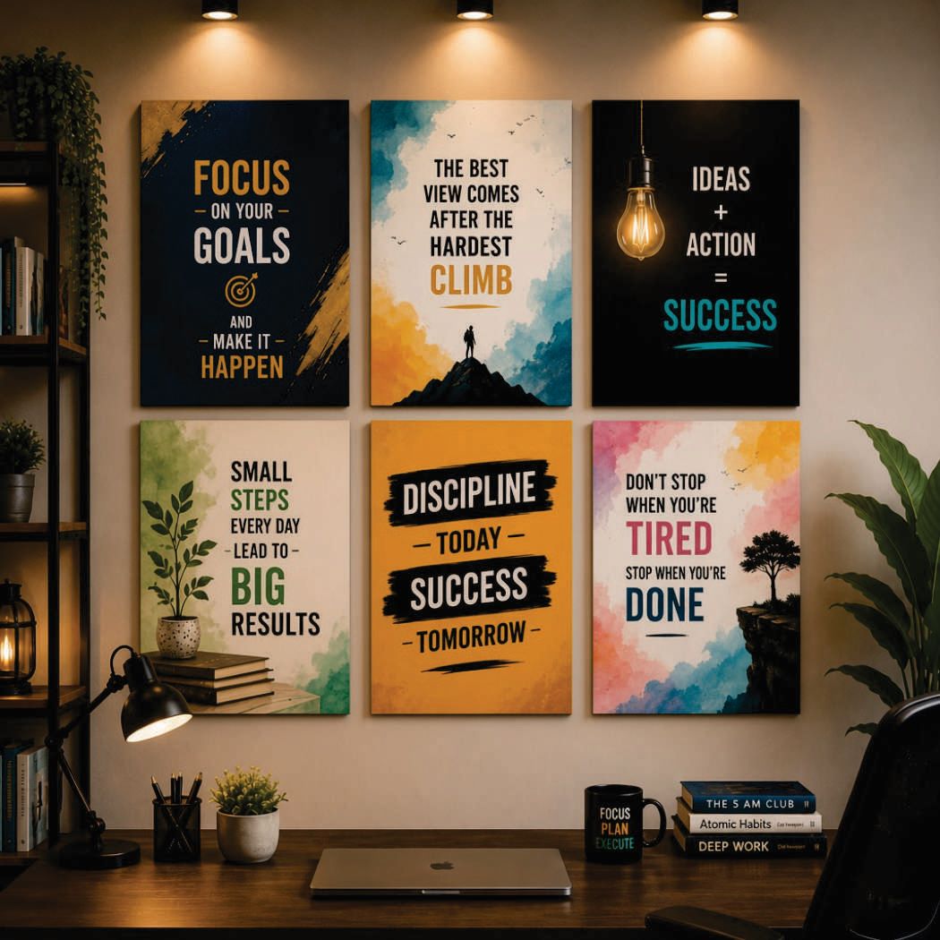 Motivational Success Quotes Wall Art Photo Tiles – Set of 6