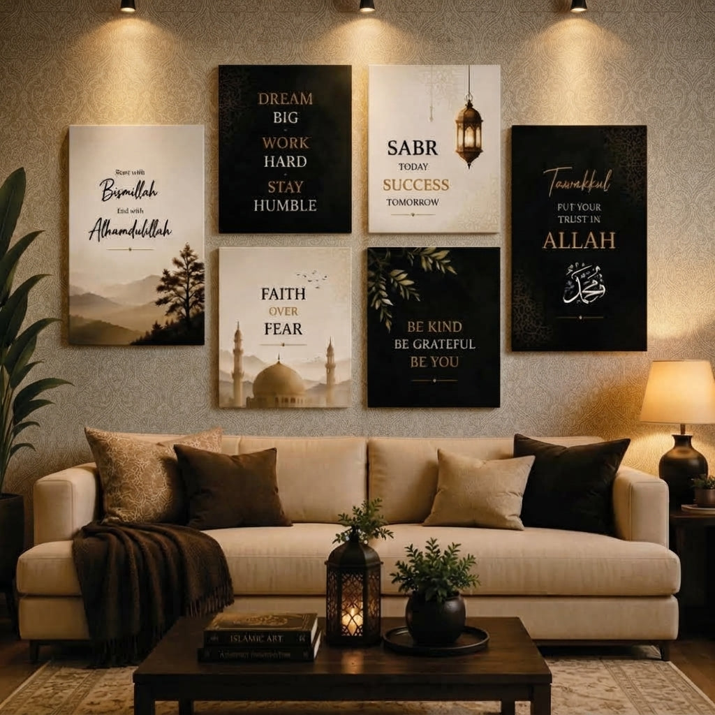Islamic Calligraphy & Inspirational Quotes Wall Art Photo Tiles – Set of 6