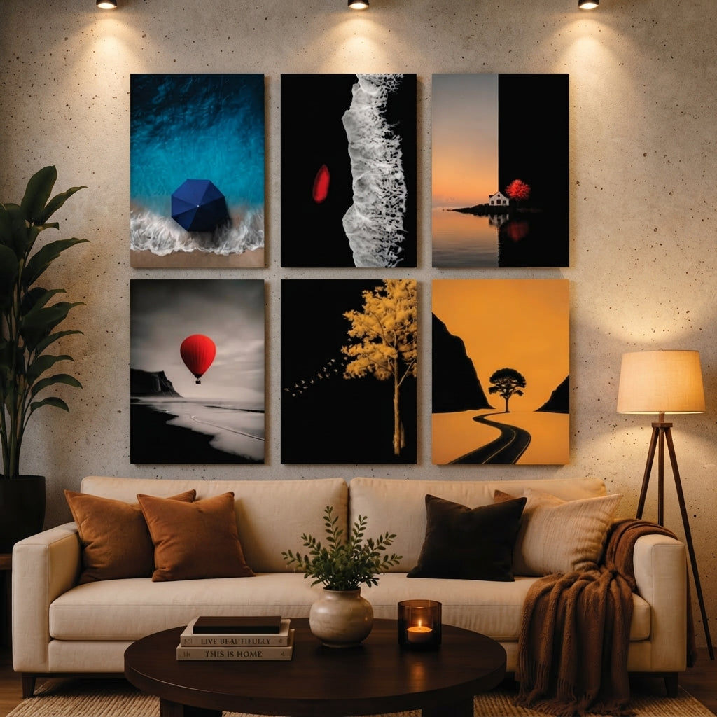 Modern Selective Color Abstract & Nature Wall Art Photo Tiles – Set of 6
