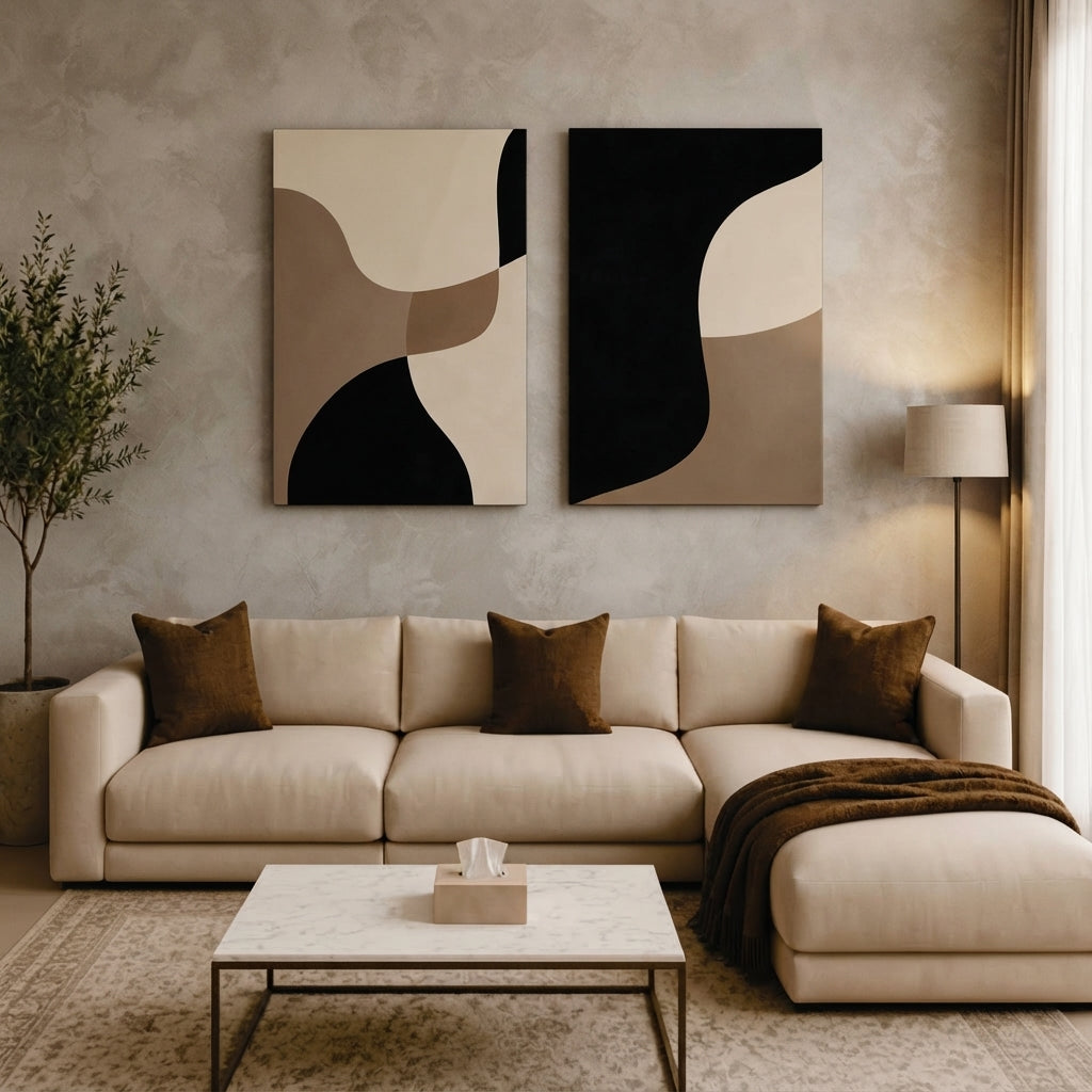 Modern Minimalist Abstract Fluid Shapes Wall Art Photo Tiles – Set of 2