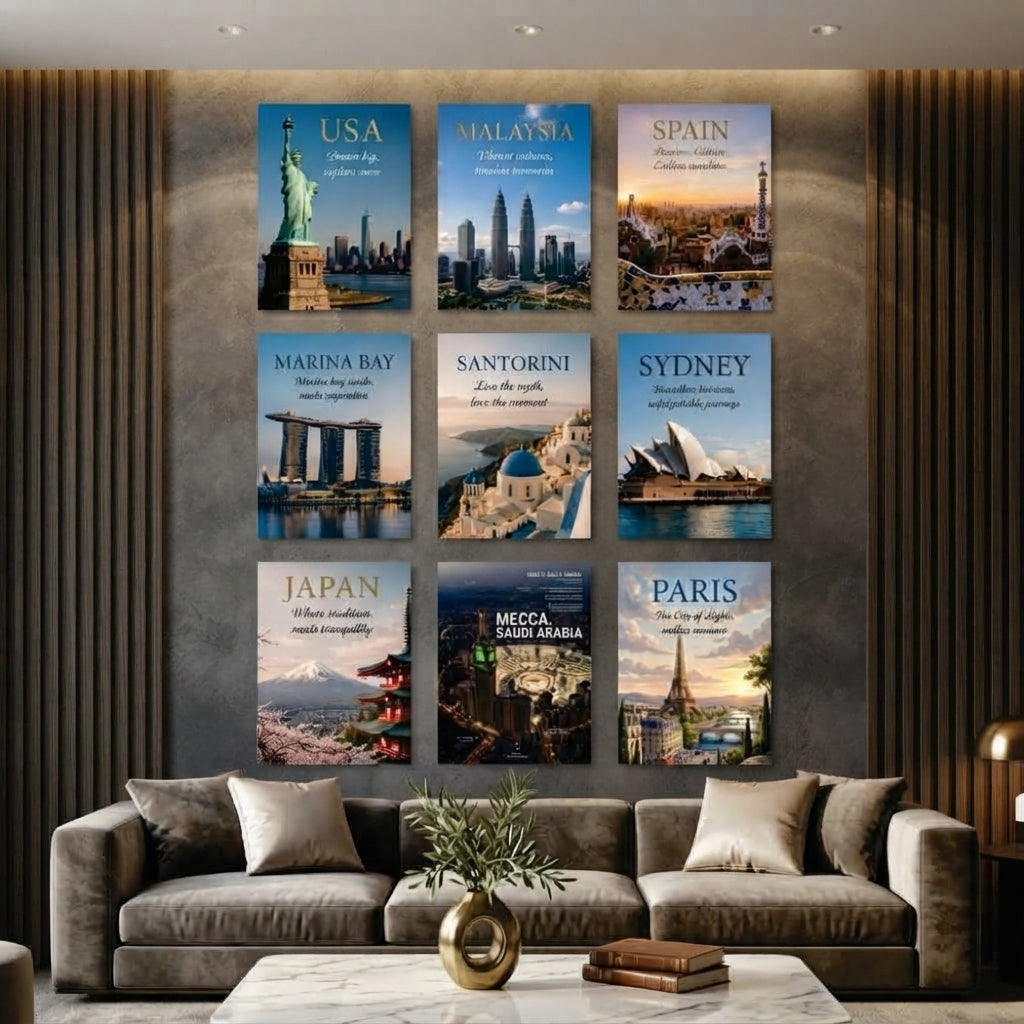 Global Travel & Famous Cities Wall Art Photo Tiles – Set of 9