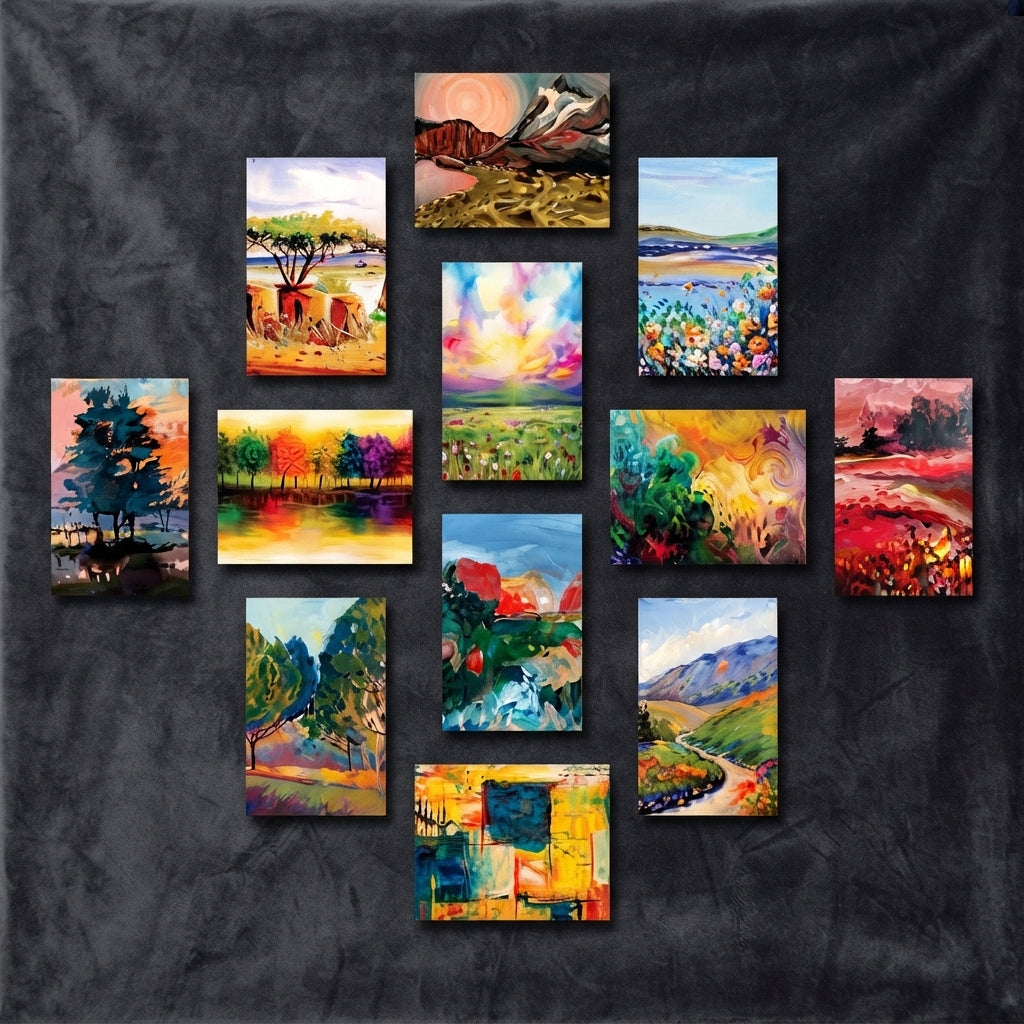 Vibrant Impressionist Landscape & Abstract Wall Art Photo Tiles – Set of 12