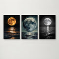 Full Moon & Ocean Reflection Wall Art Photo Tiles – Set of 3