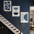 Modern Blue Geometric Abstract Wall Art Photo Tiles – Set of 3