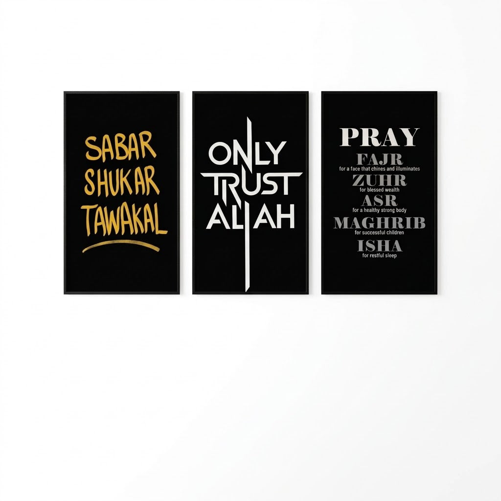 Islamic Calligraphy & Prayer Reminders Photo Tiles – Set of 3