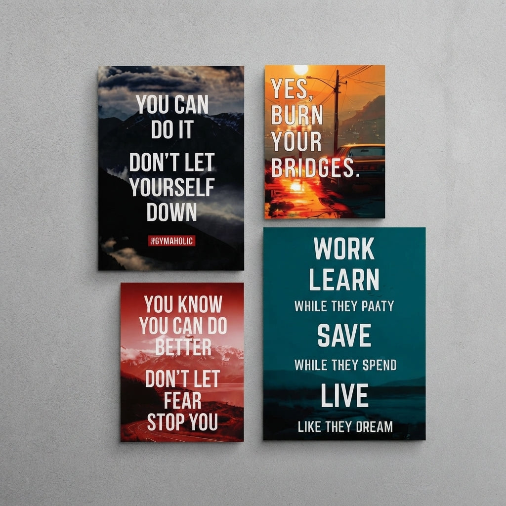 Inspiring Mindset & Life Quotes Wall Art Photo Tiles – Set of 4