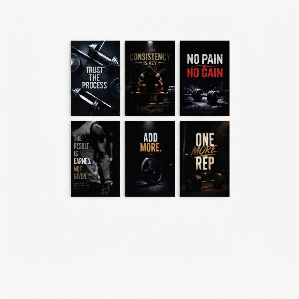 Gym Motivational Wall Art Photo Tiles – Set of 6