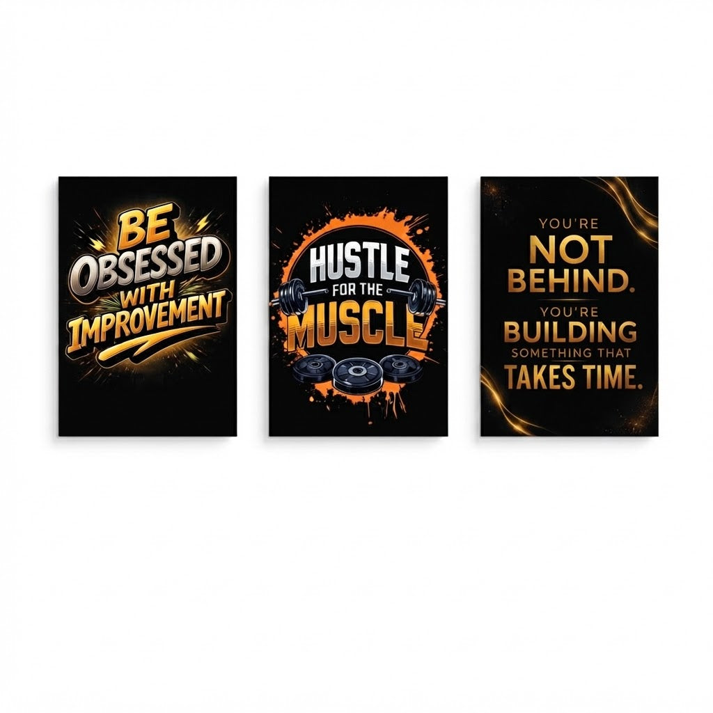 Gym & Fitness Motivational Wall Art Photo Tiles – Set of 3