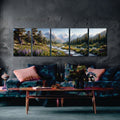 Serene Mountain River Valley Landscape Wall Art Photo Tiles – Set of 5