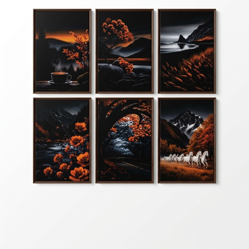 Dark Aesthetic Autumn Nature Wall Art Photo Tiles – Set of 6