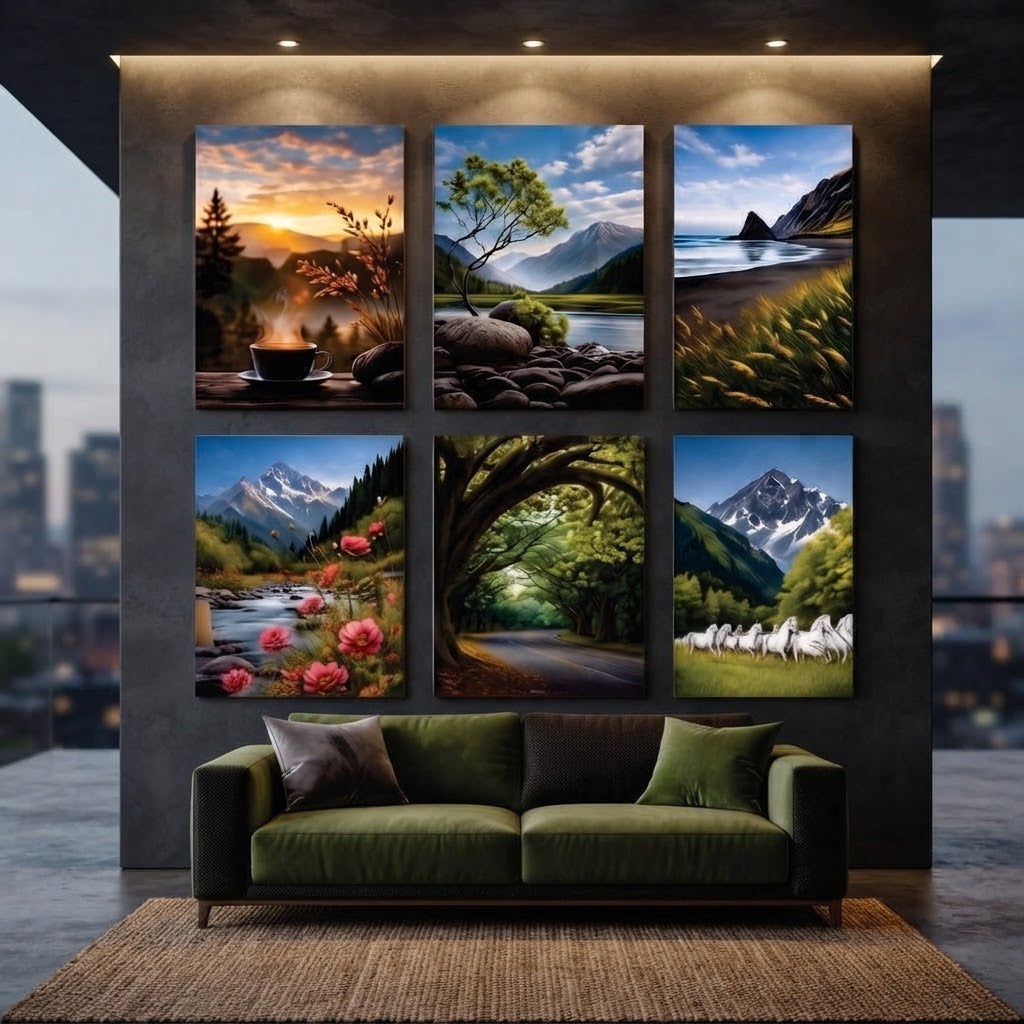 Scenic Nature & Mountain Landscape Wall Art Photo Tiles – Set of 6