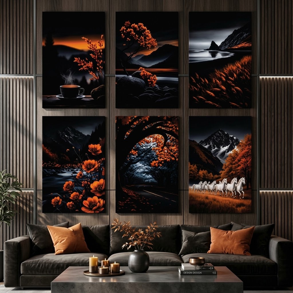 Dark Aesthetic Autumn Nature Wall Art Photo Tiles – Set of 6