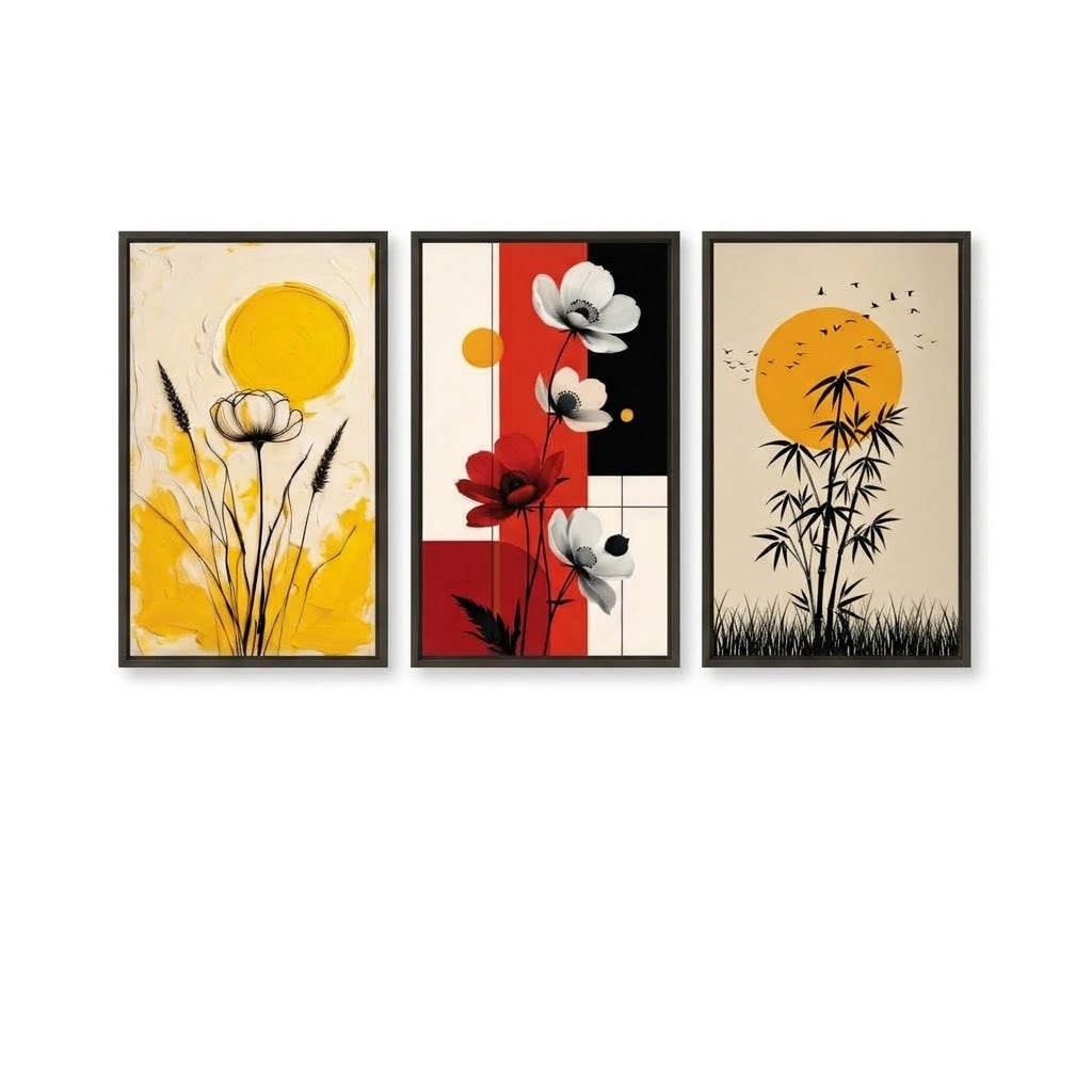 Modern Abstract Floral & Nature Wall Art Photo Tiles – Set of 3