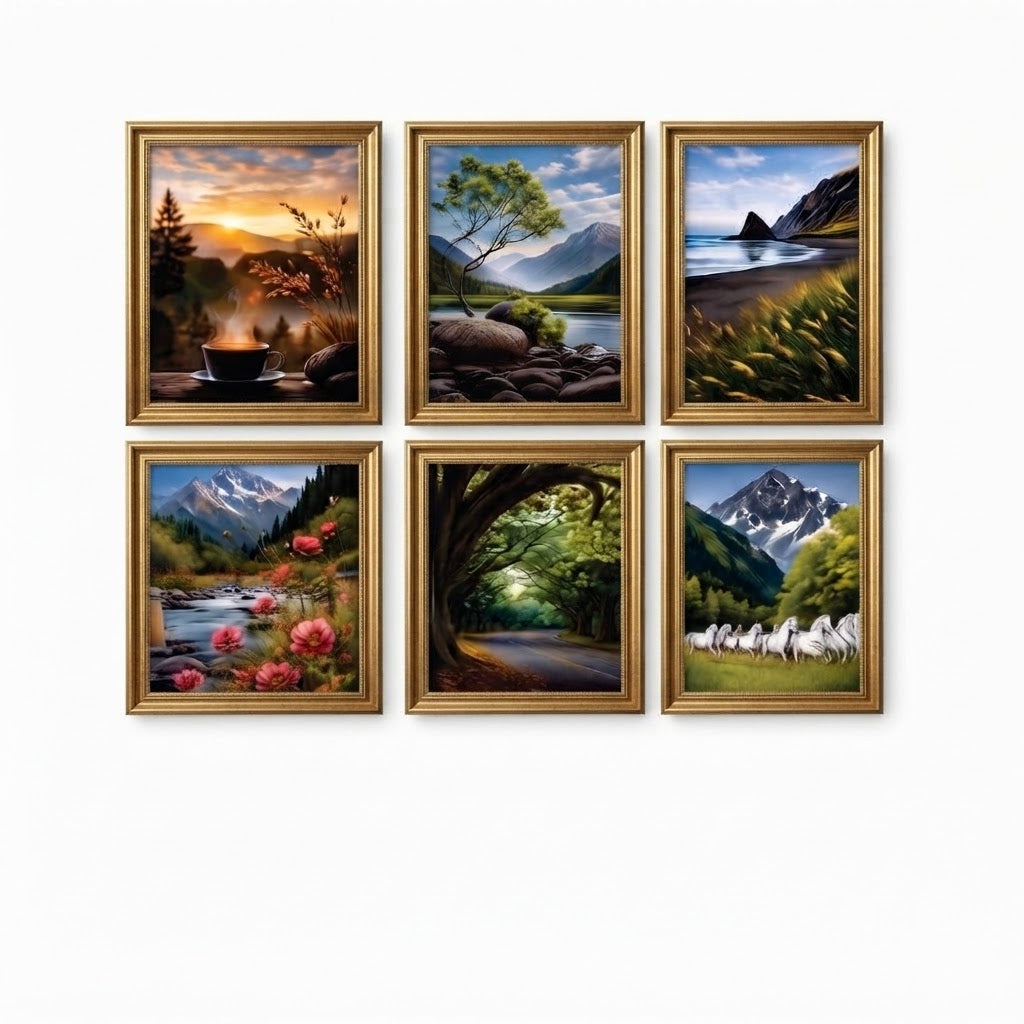Scenic Nature & Mountain Landscape Wall Art Photo Tiles – Set of 6