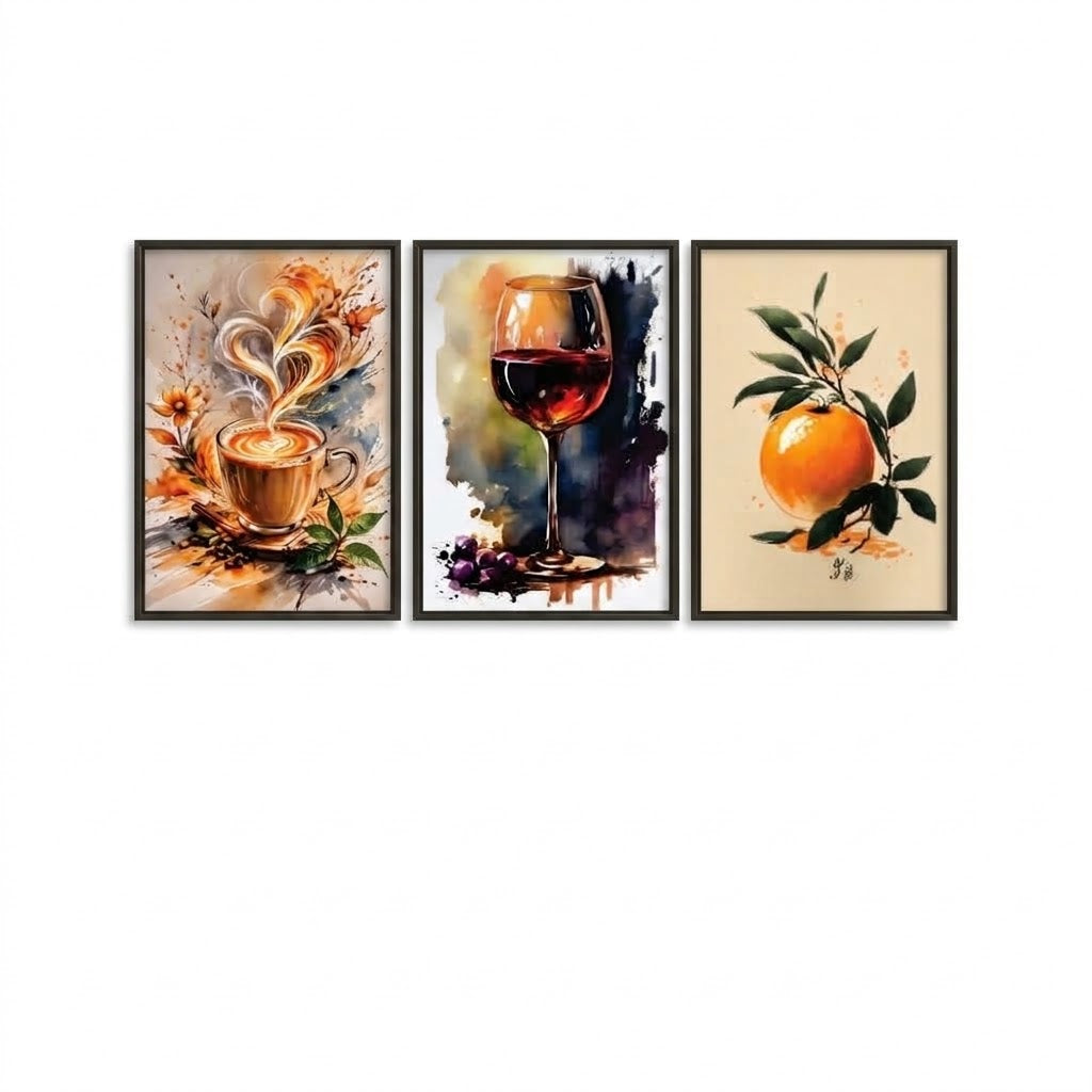 Watercolor Kitchen & Beverage Wall Art Photo Tiles – Set of 3