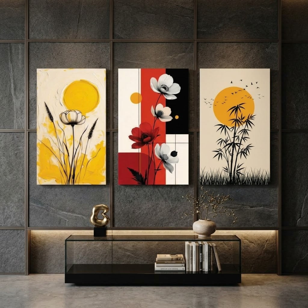Modern Abstract Floral & Nature Wall Art Photo Tiles – Set of 3